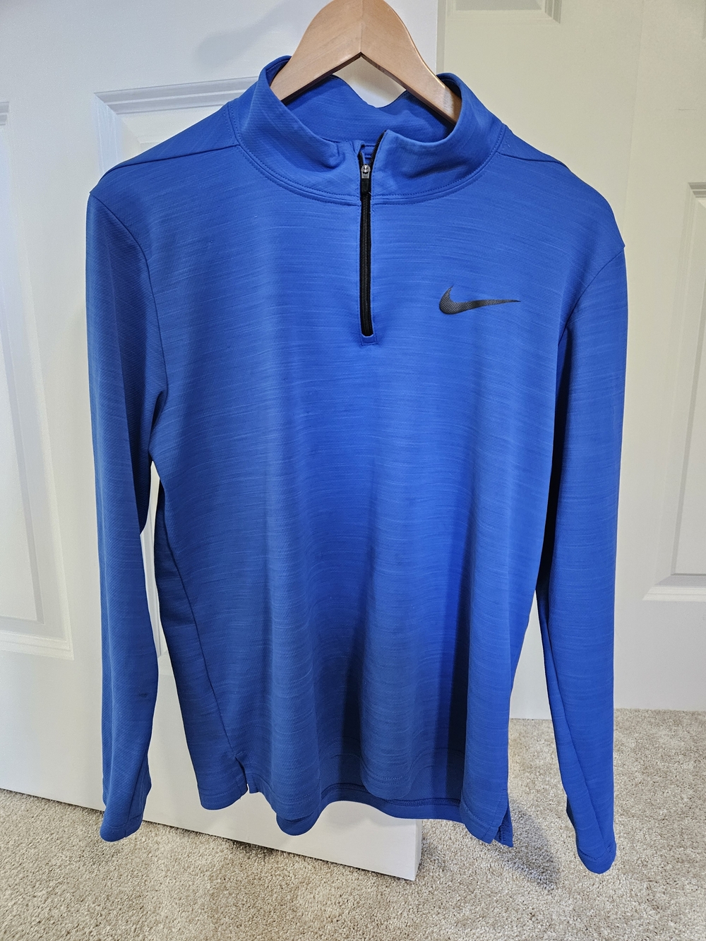Nike Men's Royal Blue Quarter-Zip Performance Top with Black Swoosh